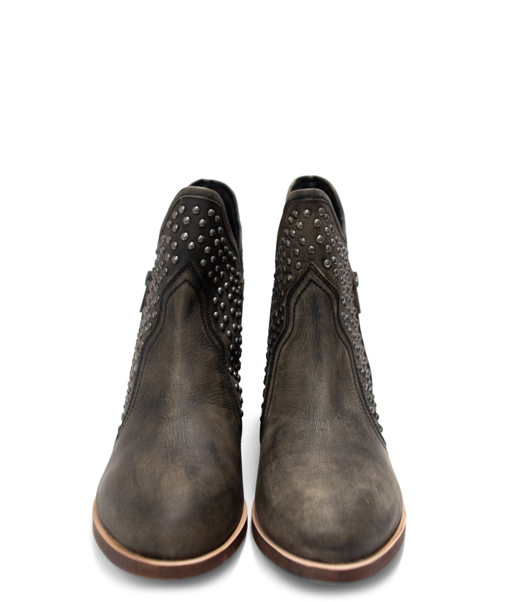Nailed It Studded Leather Ankle Boot in Black