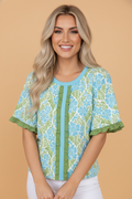 The Addison Rae Floral Ruffle Sleeve Blouse