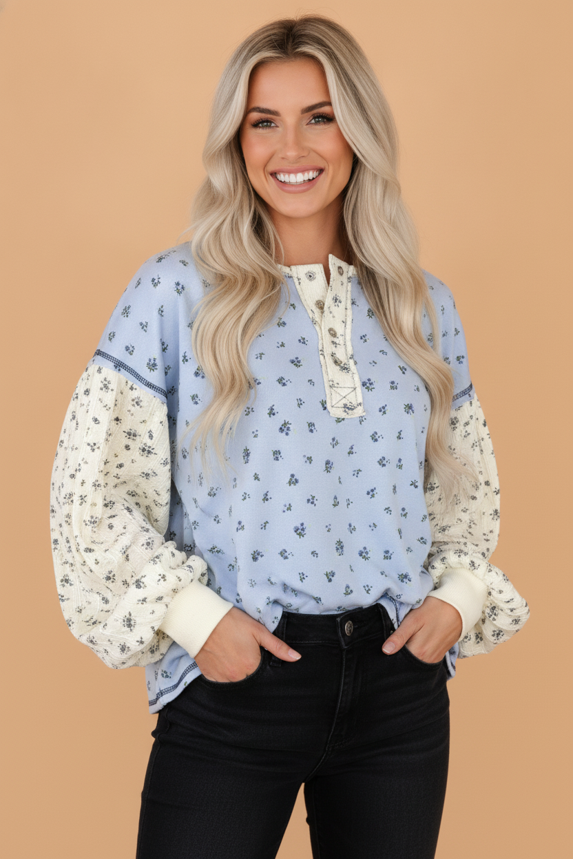 The Rosemary Floral Henley Top
