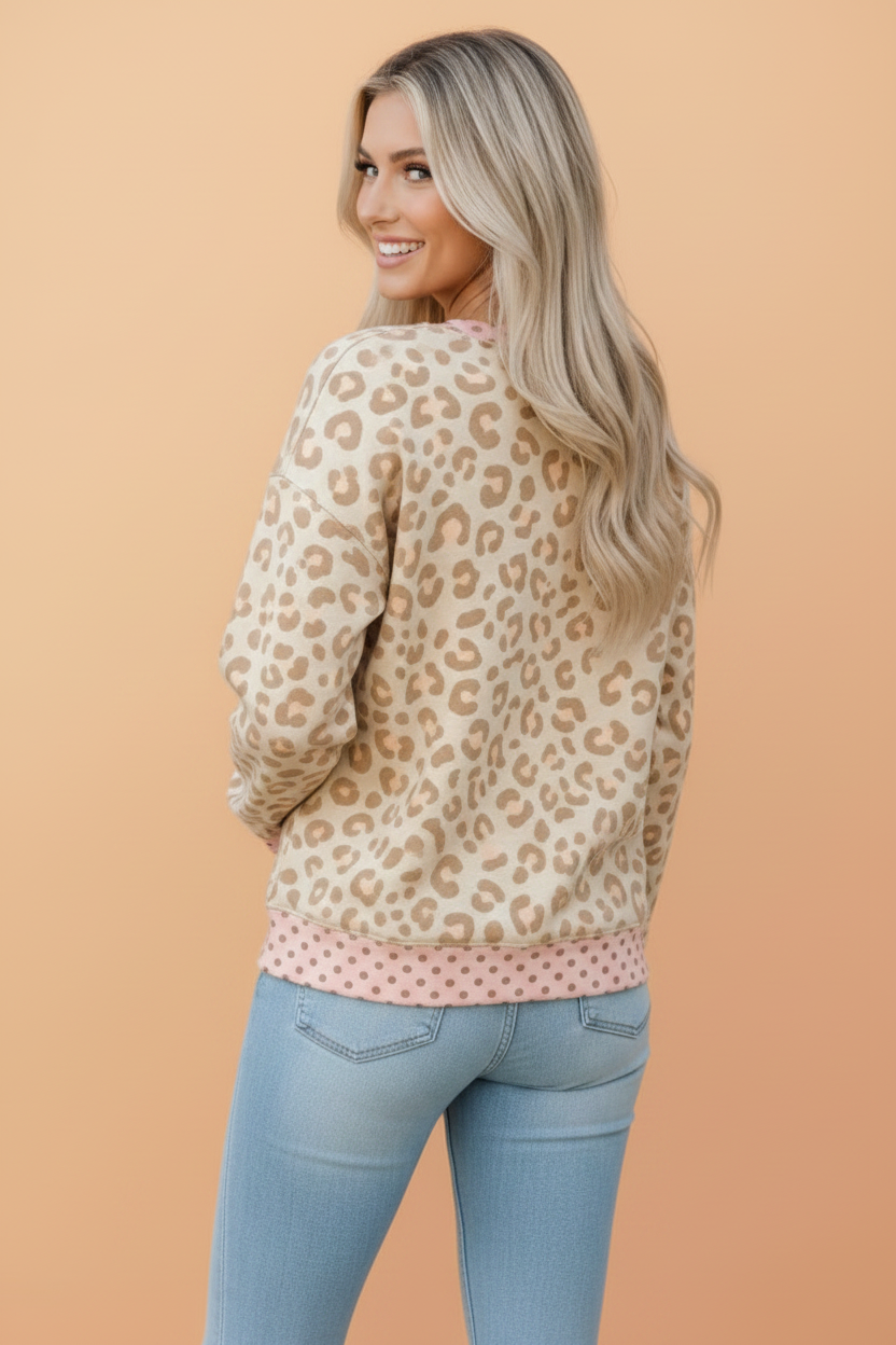 The Everly Leopard Polka Dot Top