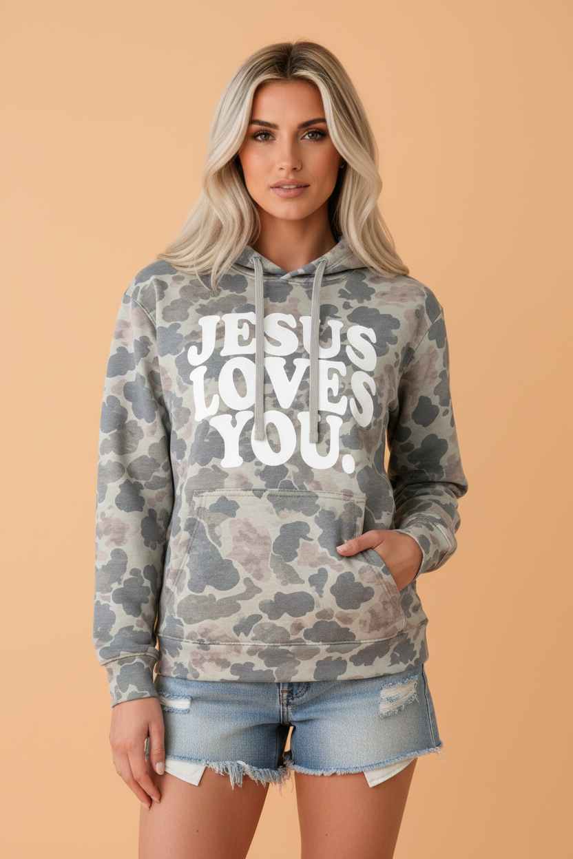 The JESUS LOVES YOU Camo Hoodie