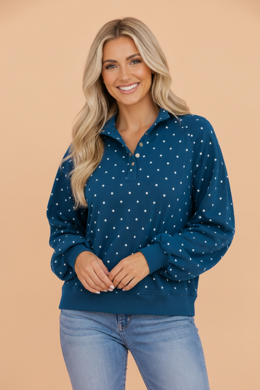 The Ellie Polka Dot Buttoned Sweatshirt
