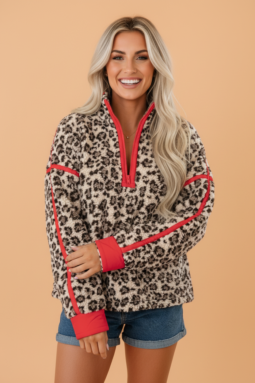 The Lily Rose Leopard Fleece Half Zip Sweatshirt