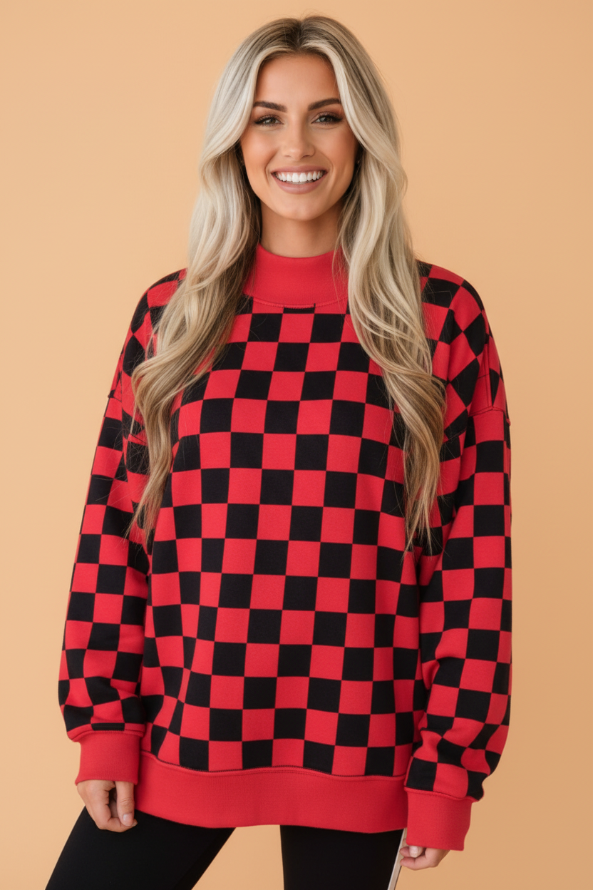 The Gameday Checker Reversible Mock Neck Sweatshirt