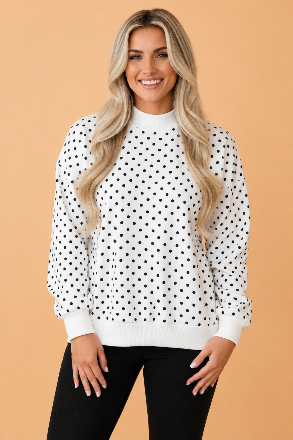 The Kingsley Polka Dot Mock Neck Sweatshirt