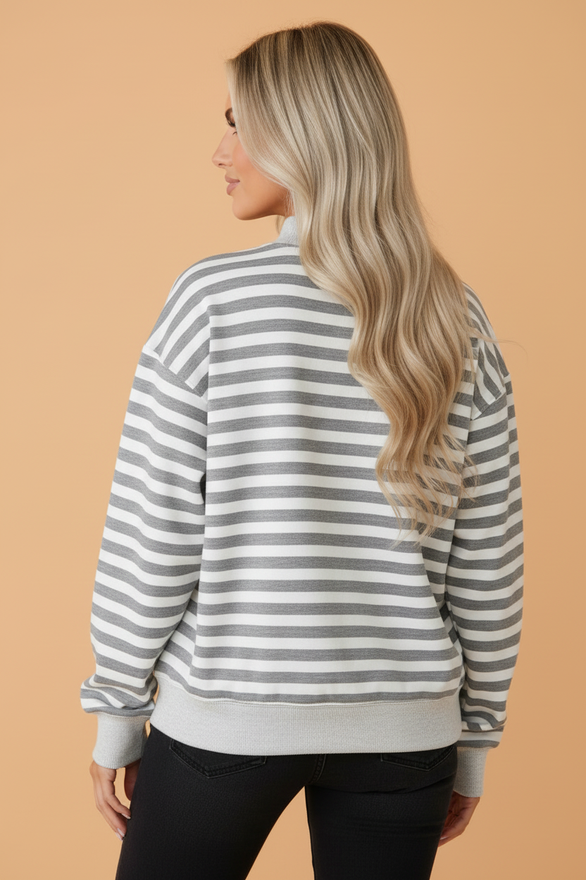 The Hattie Stripe Mock Neck Oversized Sweatshirt