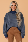 The Brielle Striped Mock Neck Oversized Sweatshirt