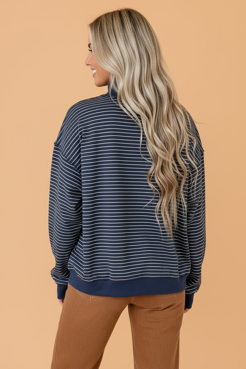 The Brielle Striped Mock Neck Oversized Sweatshirt