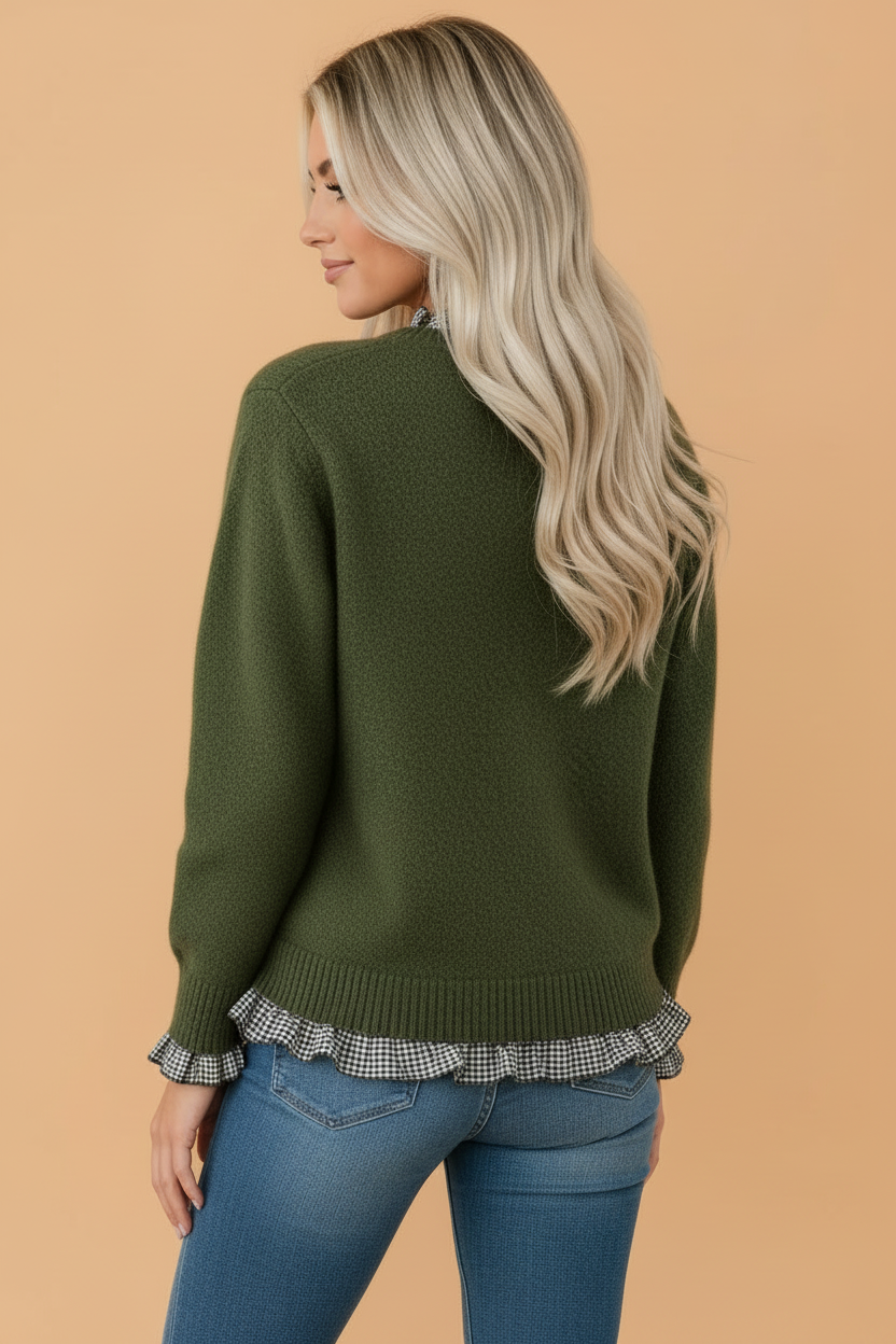 The Nylah Gingham Ruffle Sweater