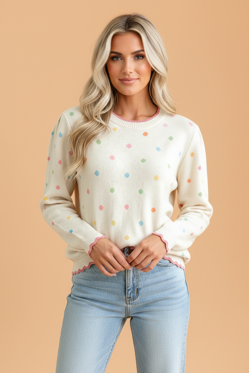 The Rosie Polka Dot Scallop Sweater