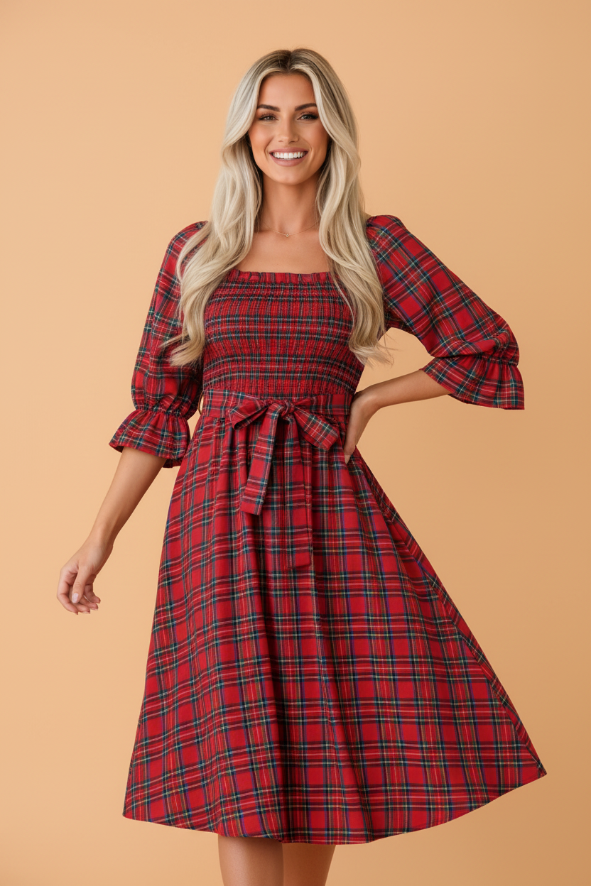 The Home For The Holidays Plaid Midi Dress