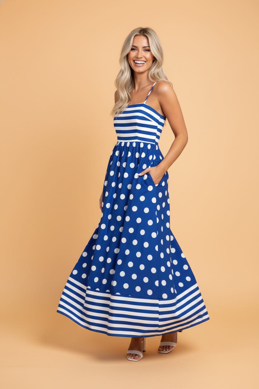The Lily James Stripe Polka Dot Maxi Dress