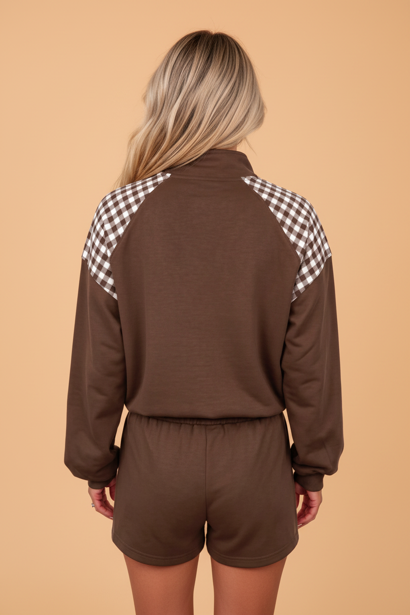 The Winslee Gingham Half Zip Lounge Set