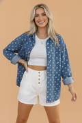 The Braelynn Polka Dot Denim Jacket