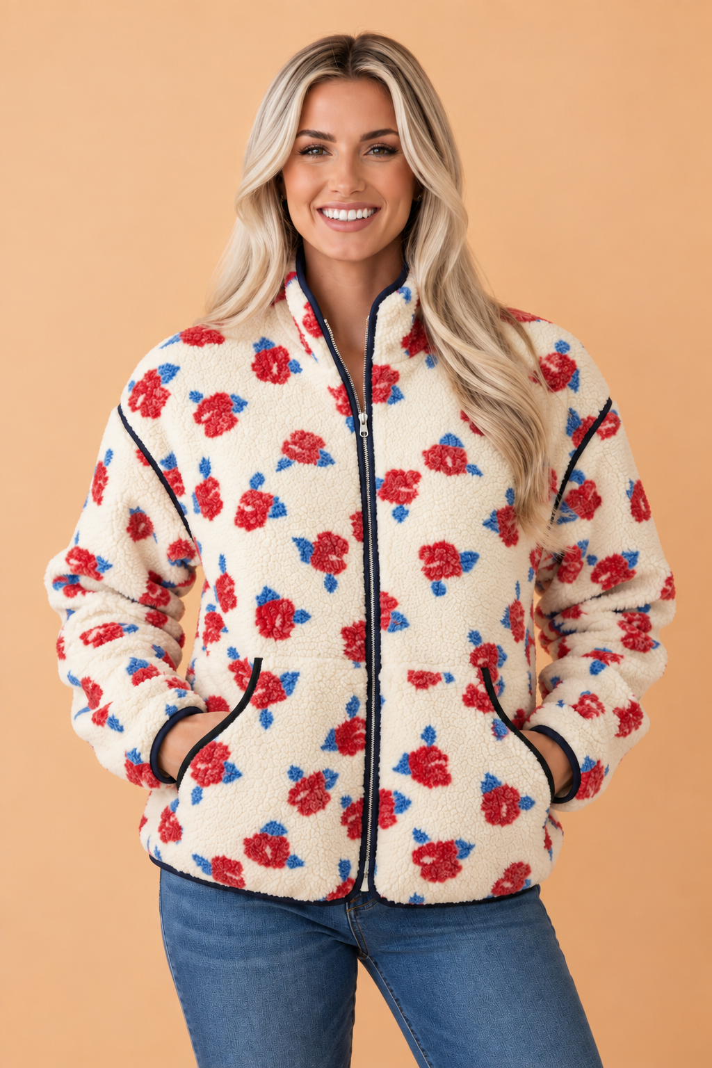 The Lucy Mae Floral Fleece Zip Up Coat
