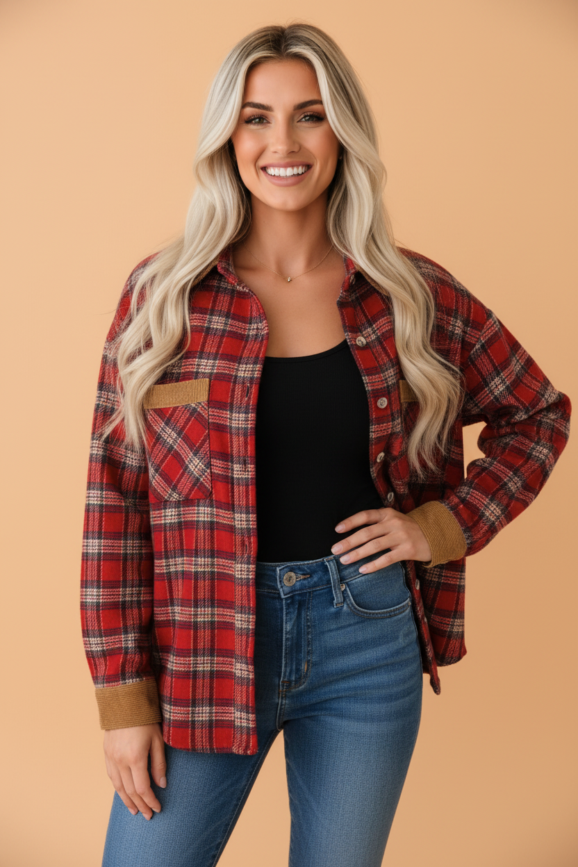 The Lennie Kate Plaid Corduroy Shacket