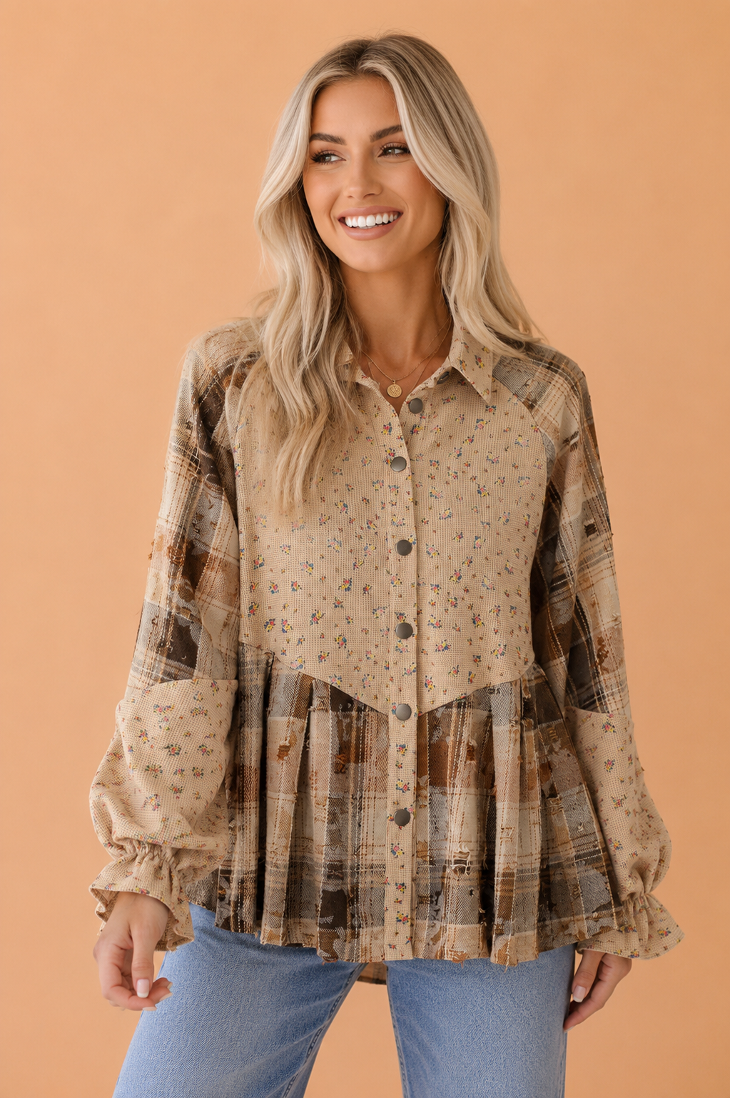 The Cozy Clara Patchwork Shacket Top
