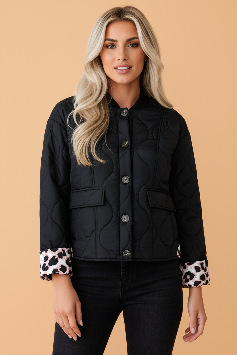 The Haisley Leopard Cuff Quilted Puffer Jacket