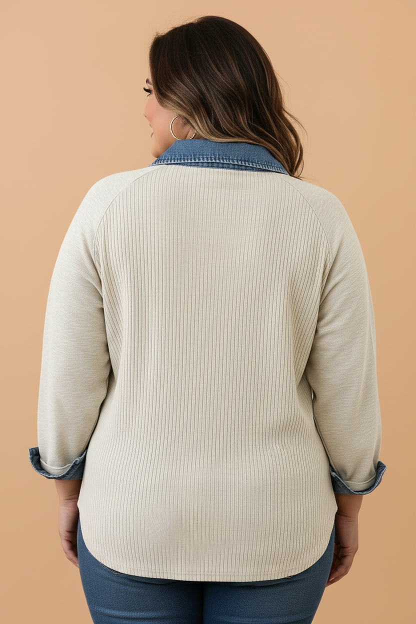 The Lennie Rae Denim Knit Blouse