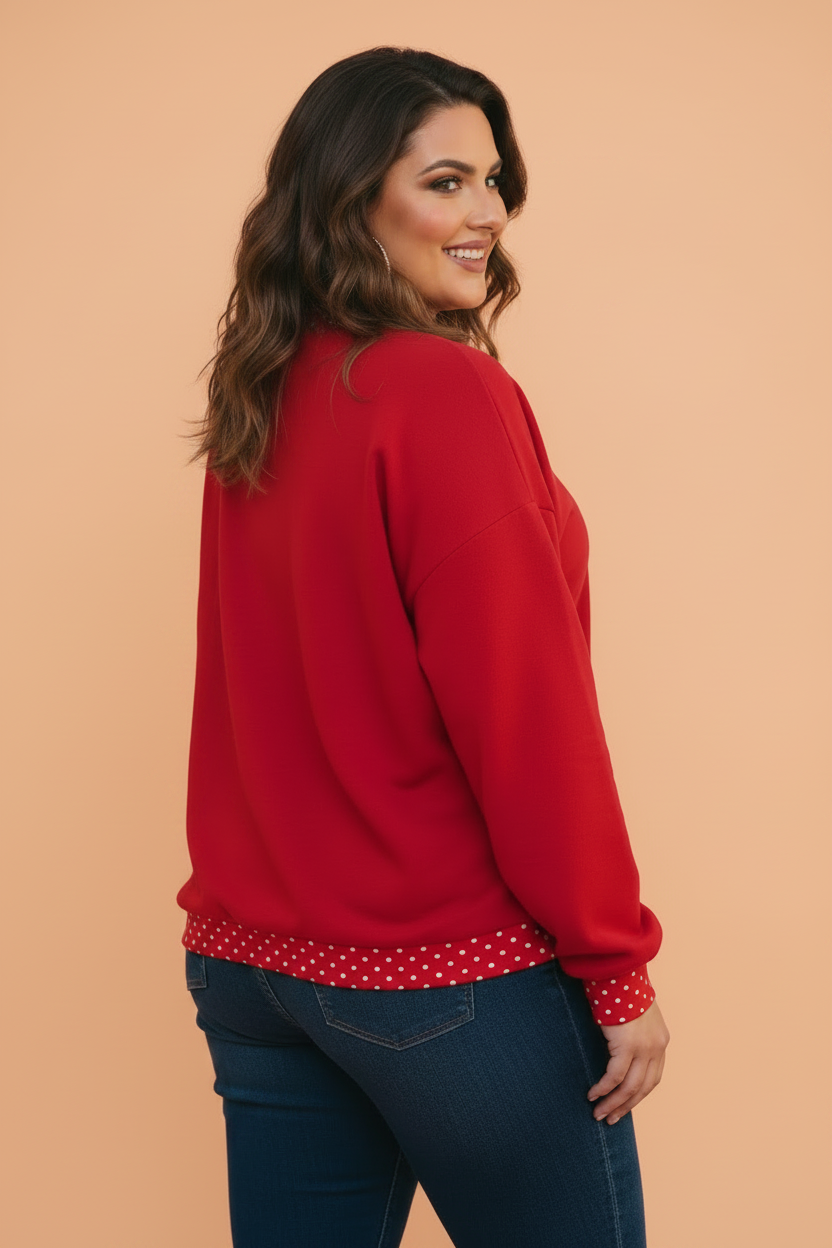 The Raven Dot Contrast Trim Mock Neck Sweatshirt