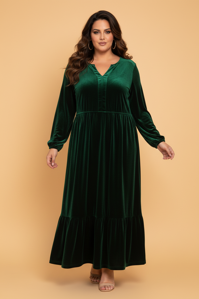 The Frosted Evergreen Velvet Maxi Dress