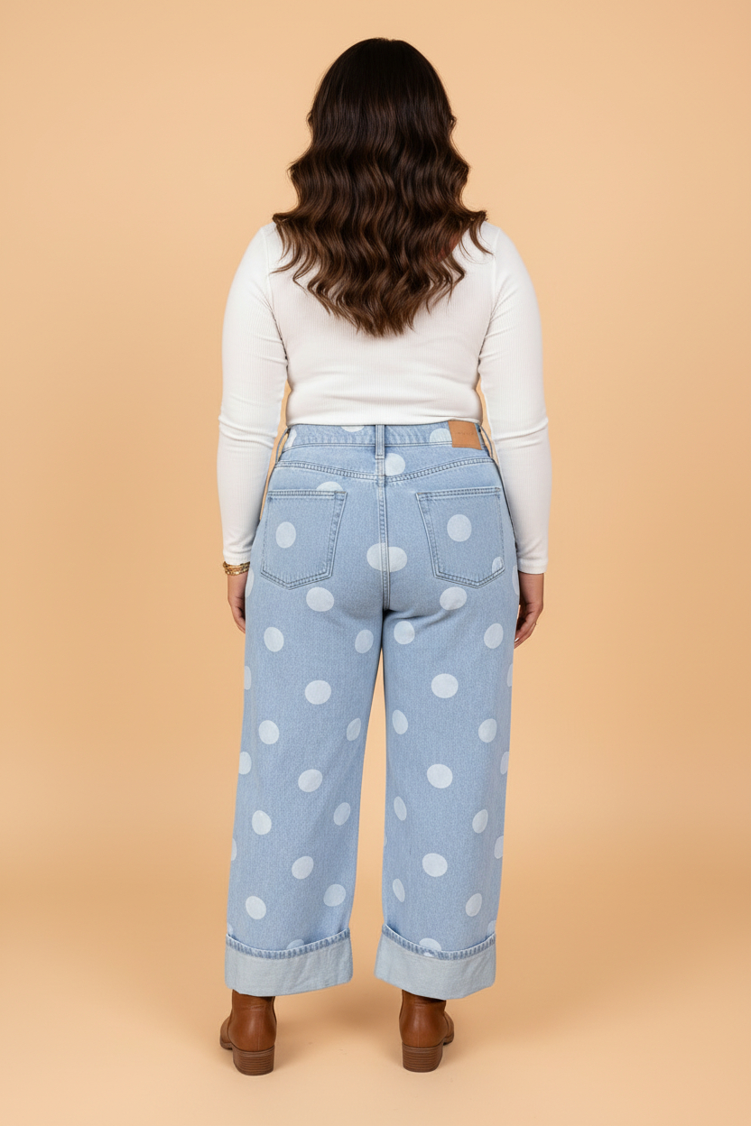 The Madeline Polka Dot Denim Barrel Leg Jeans