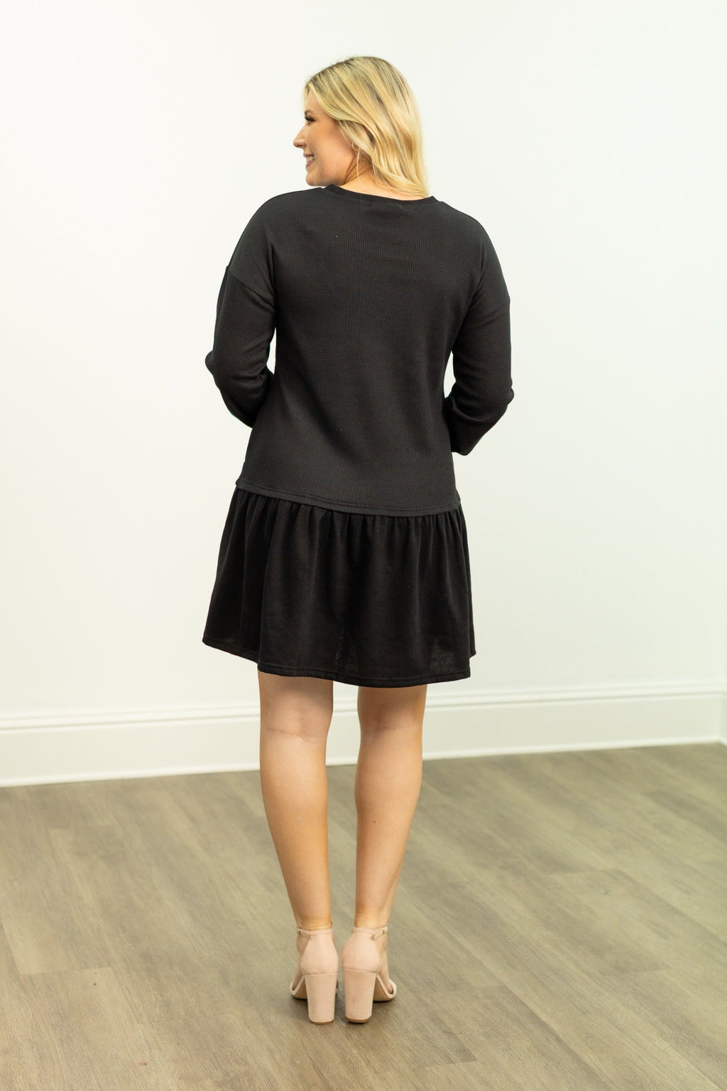 The Sylvia Waffle Knit Long-Sleeve Dress