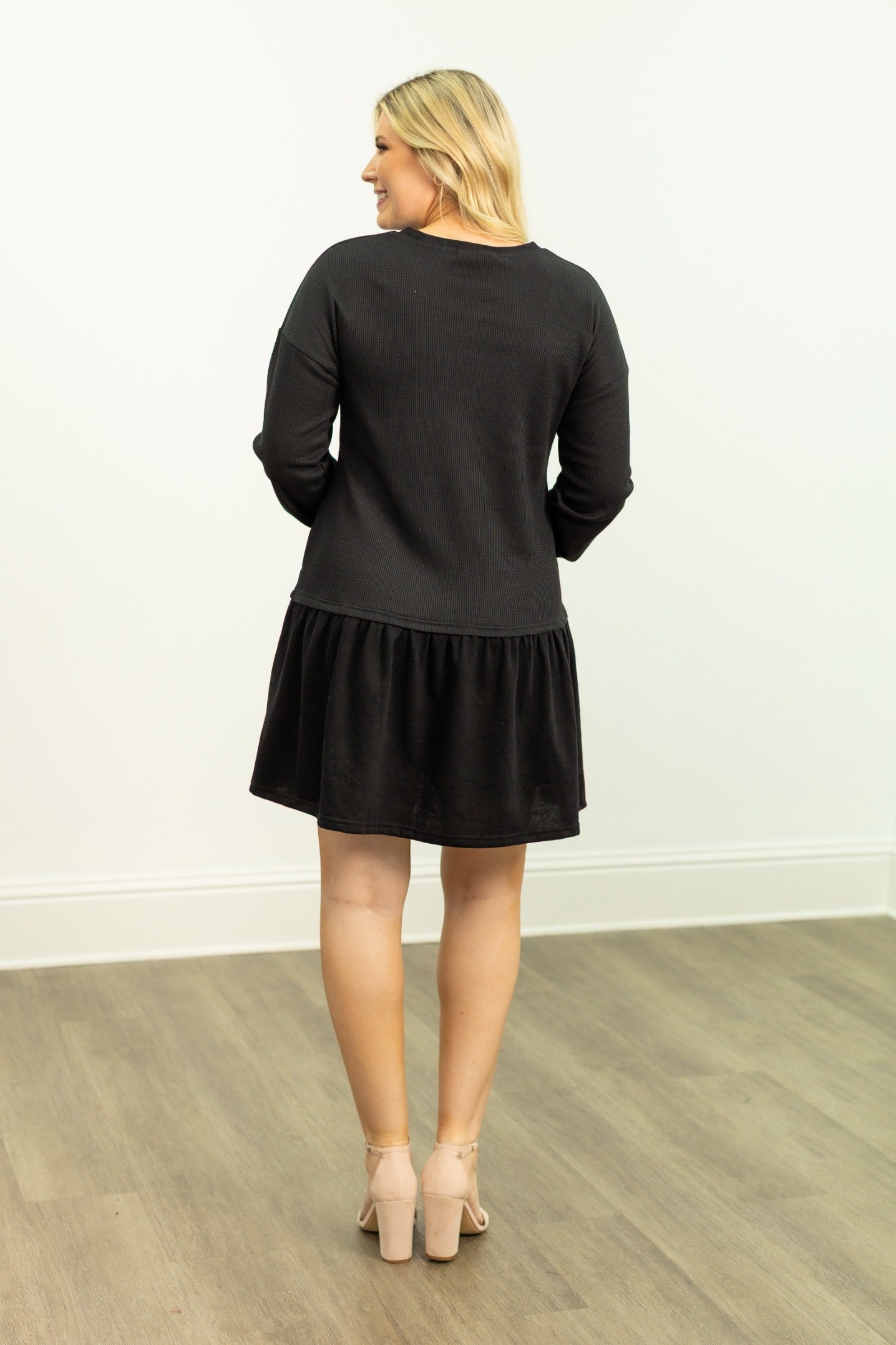 The Sylvia Waffle Knit Long-Sleeve Dress