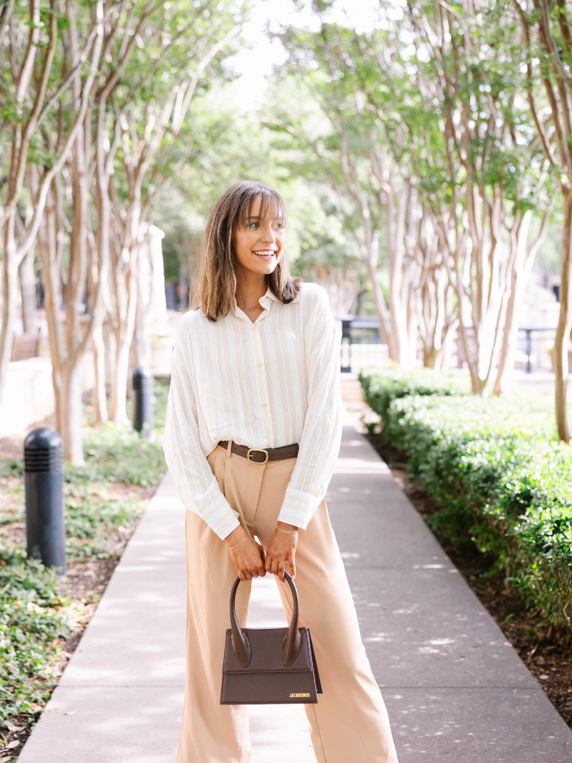 The Kate Sand Stripe Button-Up Top
