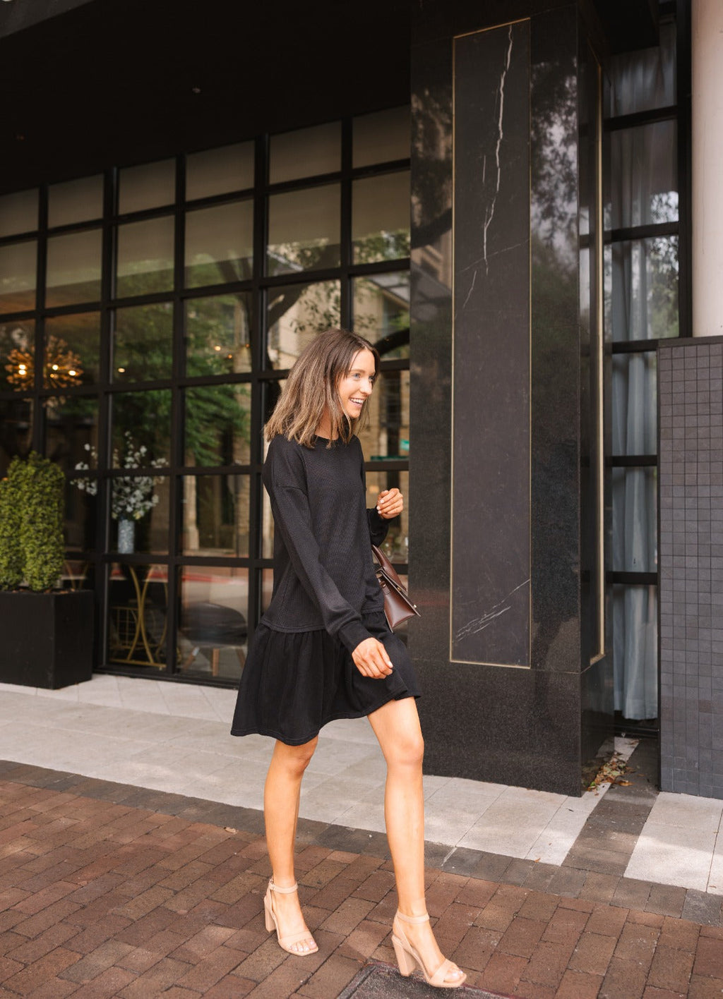 The Sylvia Waffle Knit Long-Sleeve Dress