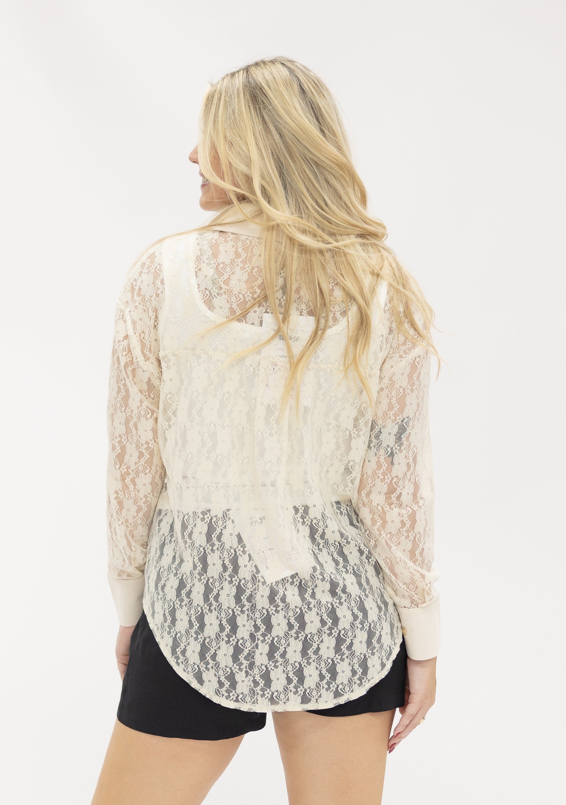 The Elodie Ivory Lace Button Up Top