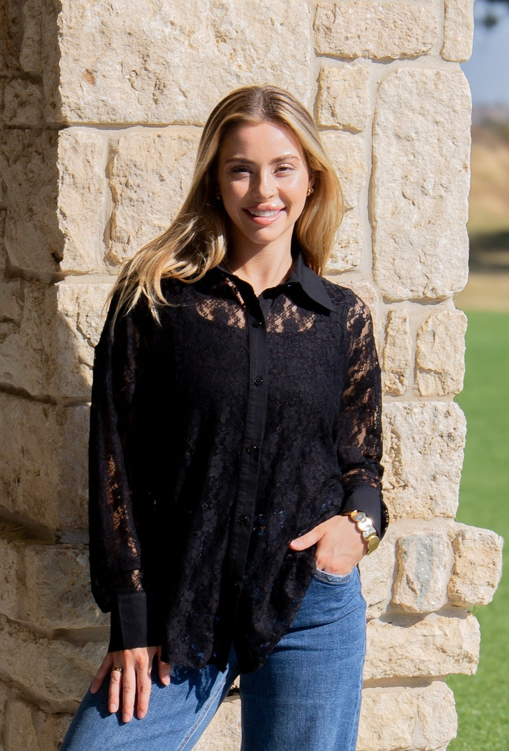 The Camille Lace Button Up Top