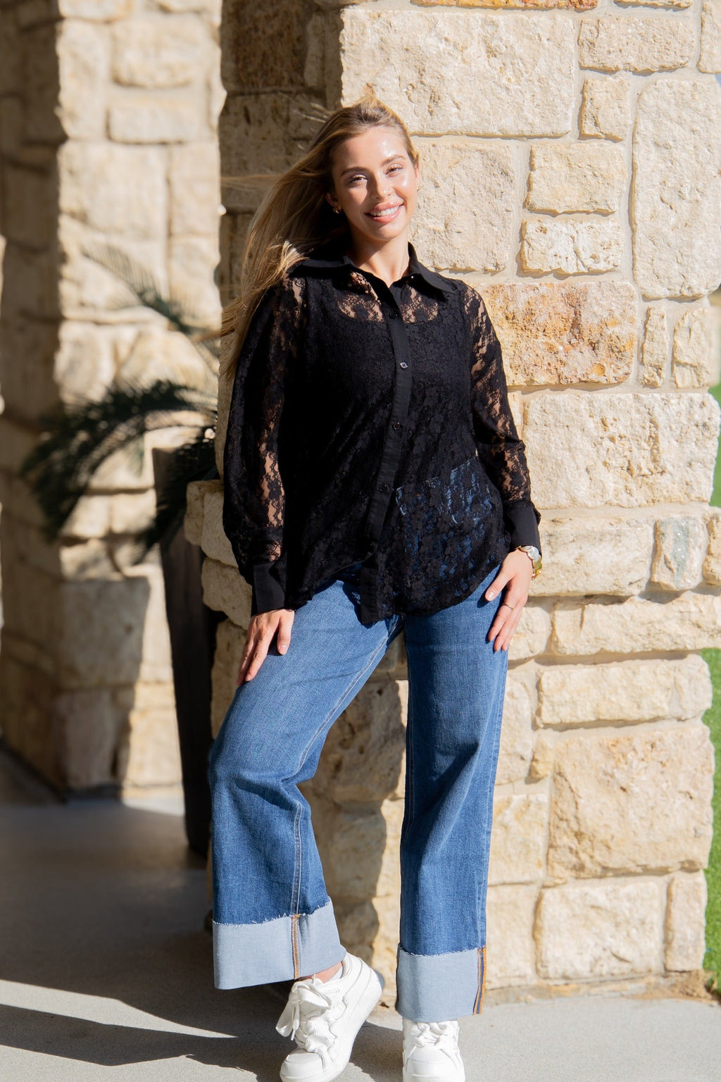 The Camille Lace Button Up Top