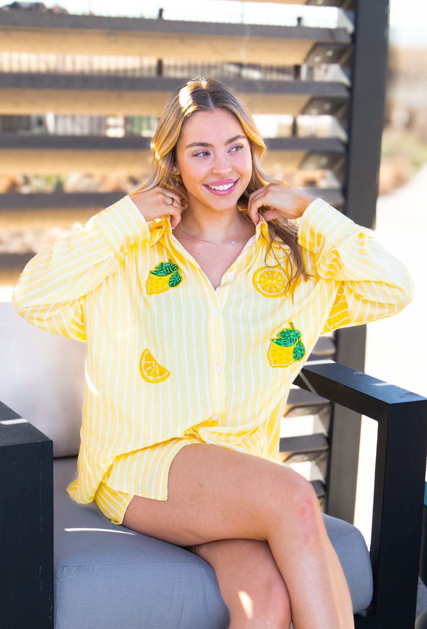 The Lemonade Stripe Button Up Top