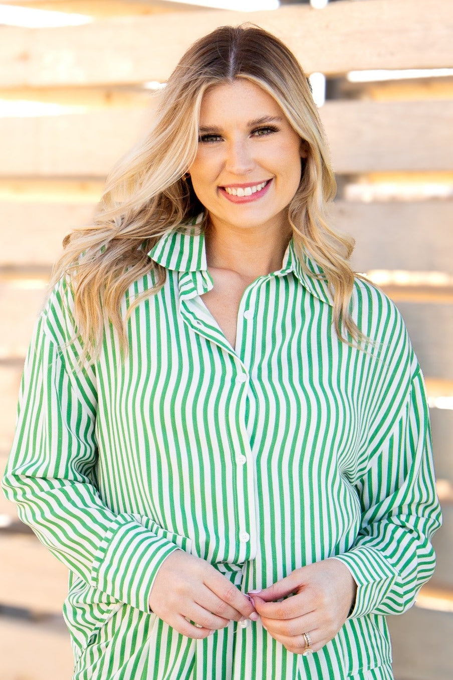 The Aspen Stripe Button Up Top