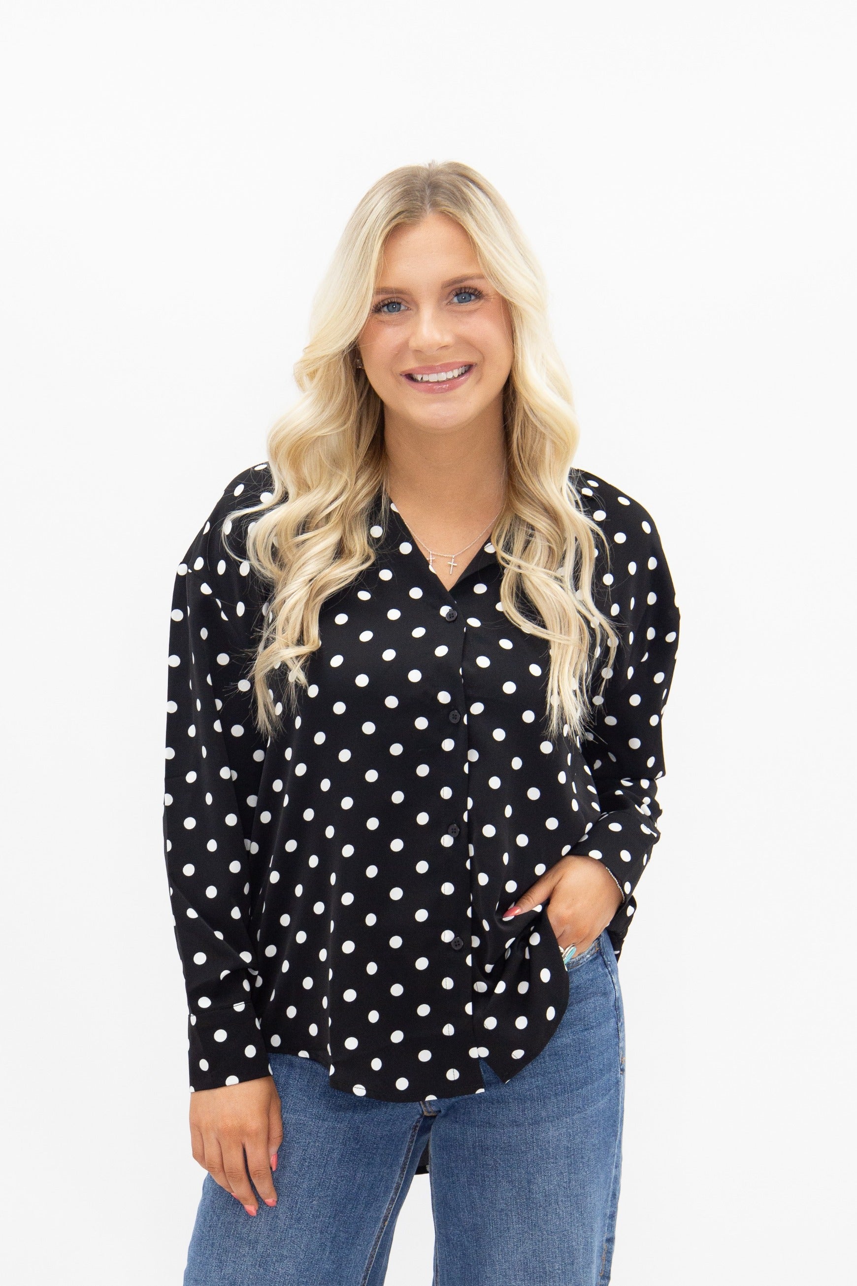 The Presley Polka Dot Button Up Top