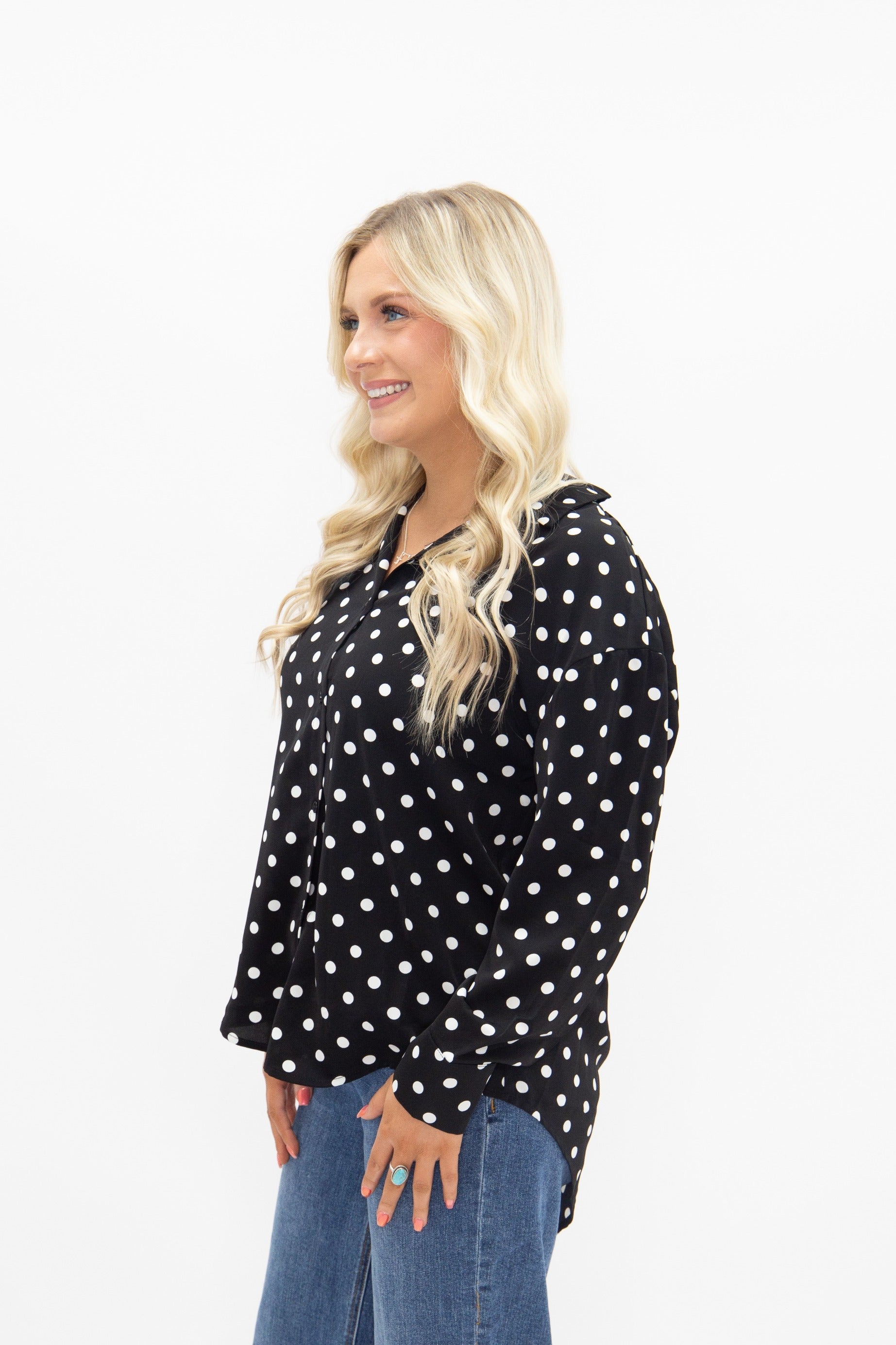 The Presley Polka Dot Button Up Top