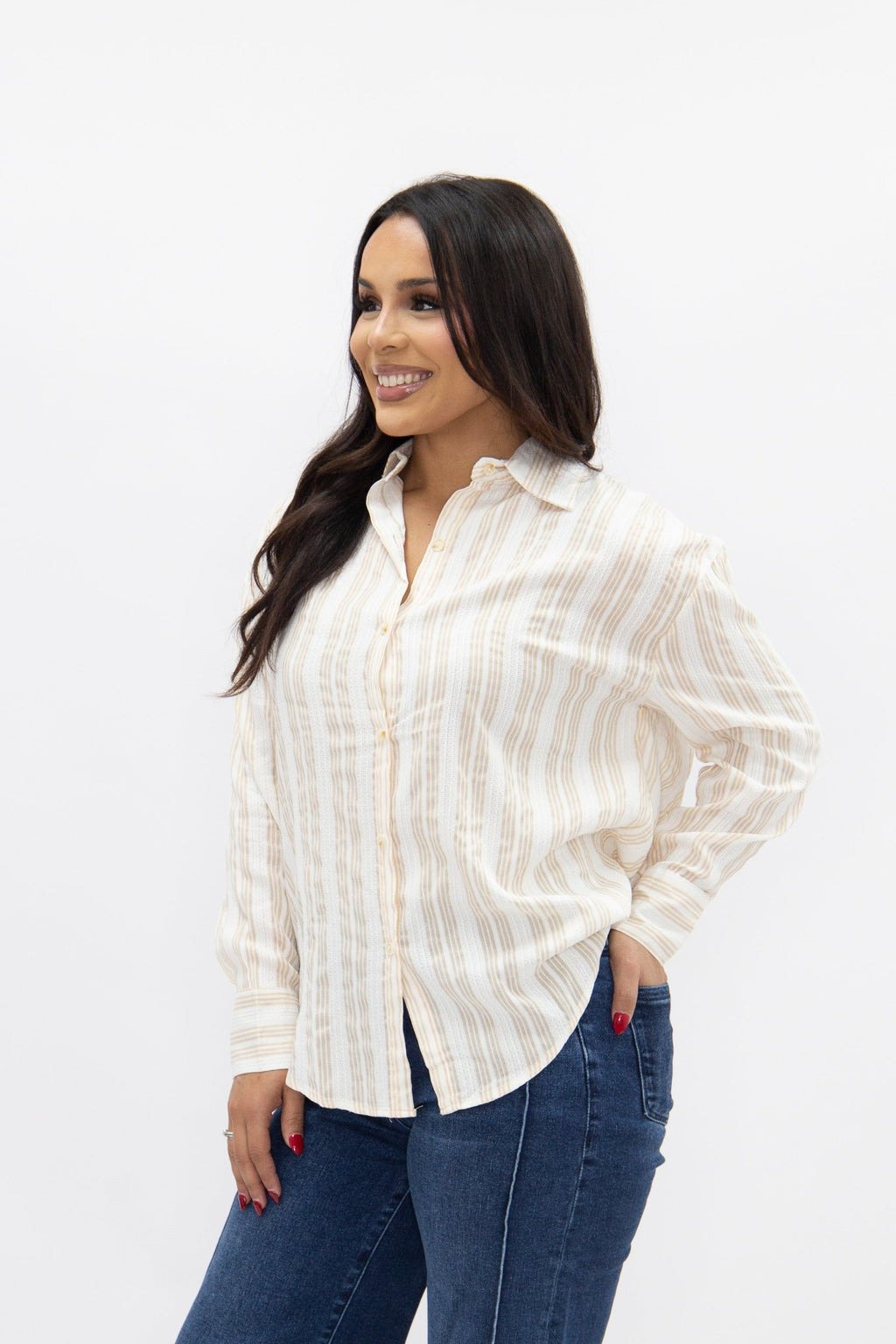 The Striped Kate Button Up Top