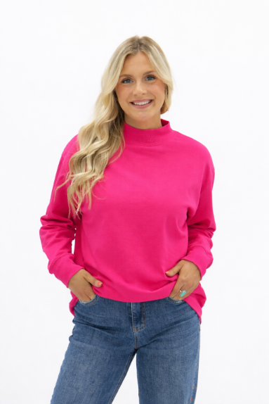 The Ellie Mock Neck Sweatshirt, Hot Pink