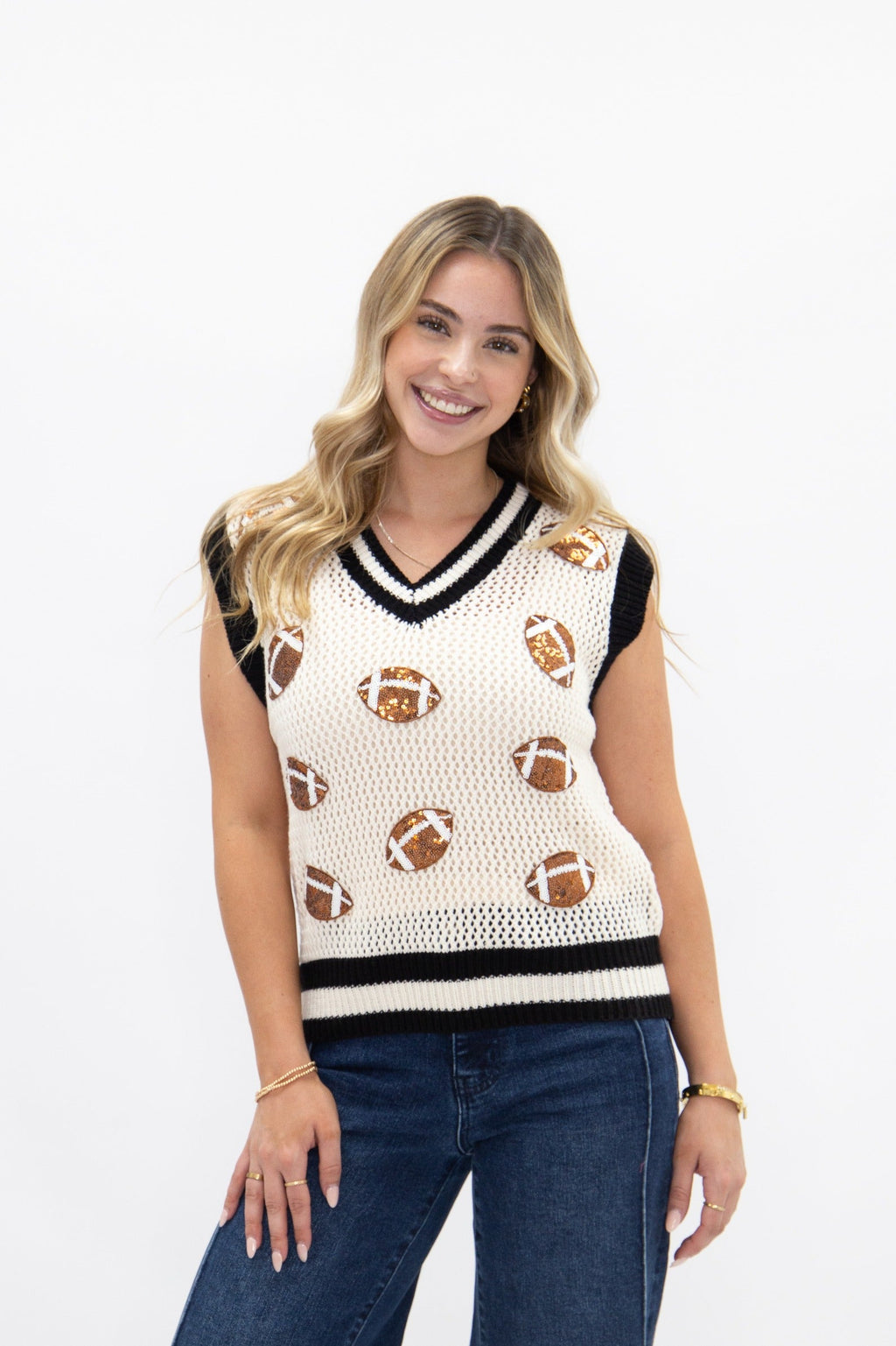 The Harlow Glitter Football Sweater Vest