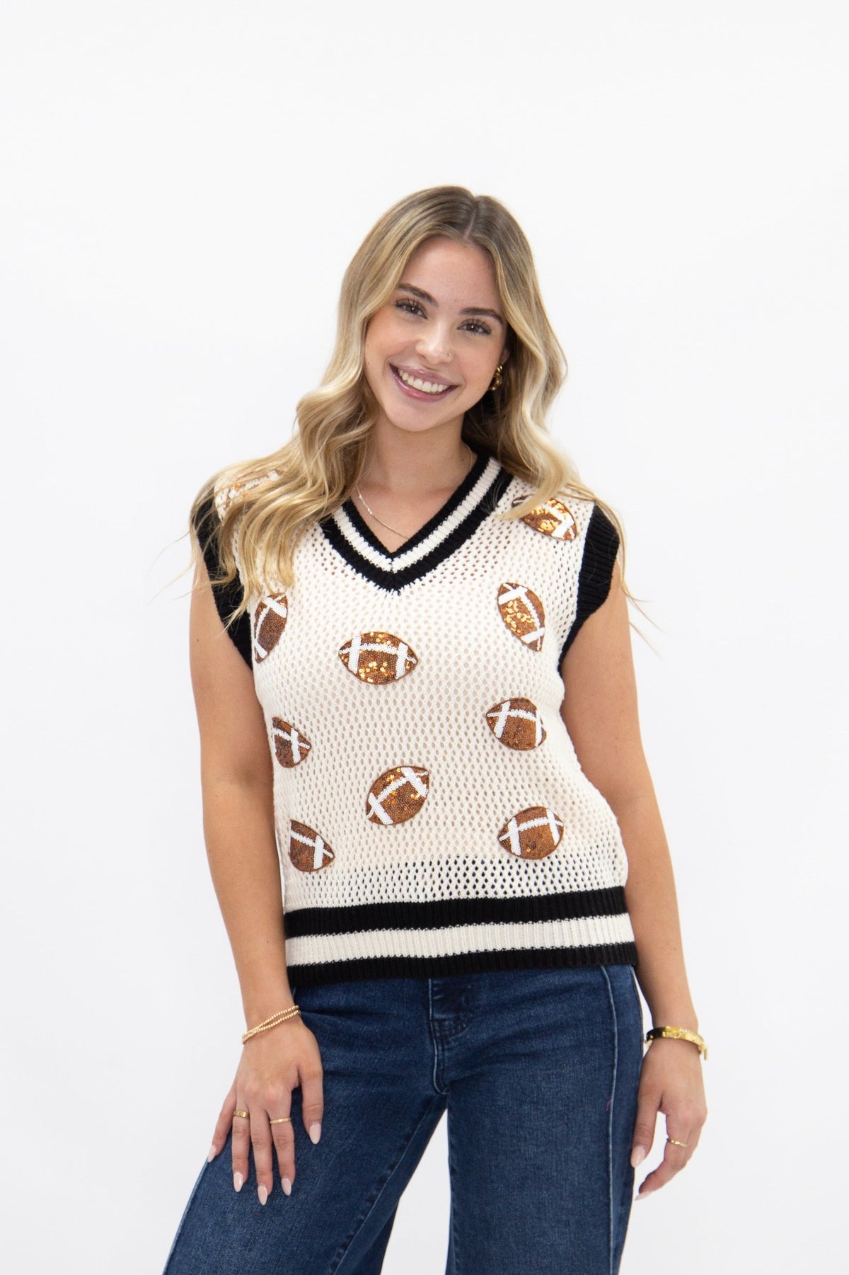 The Harlow Glitter Football Sweater Vest