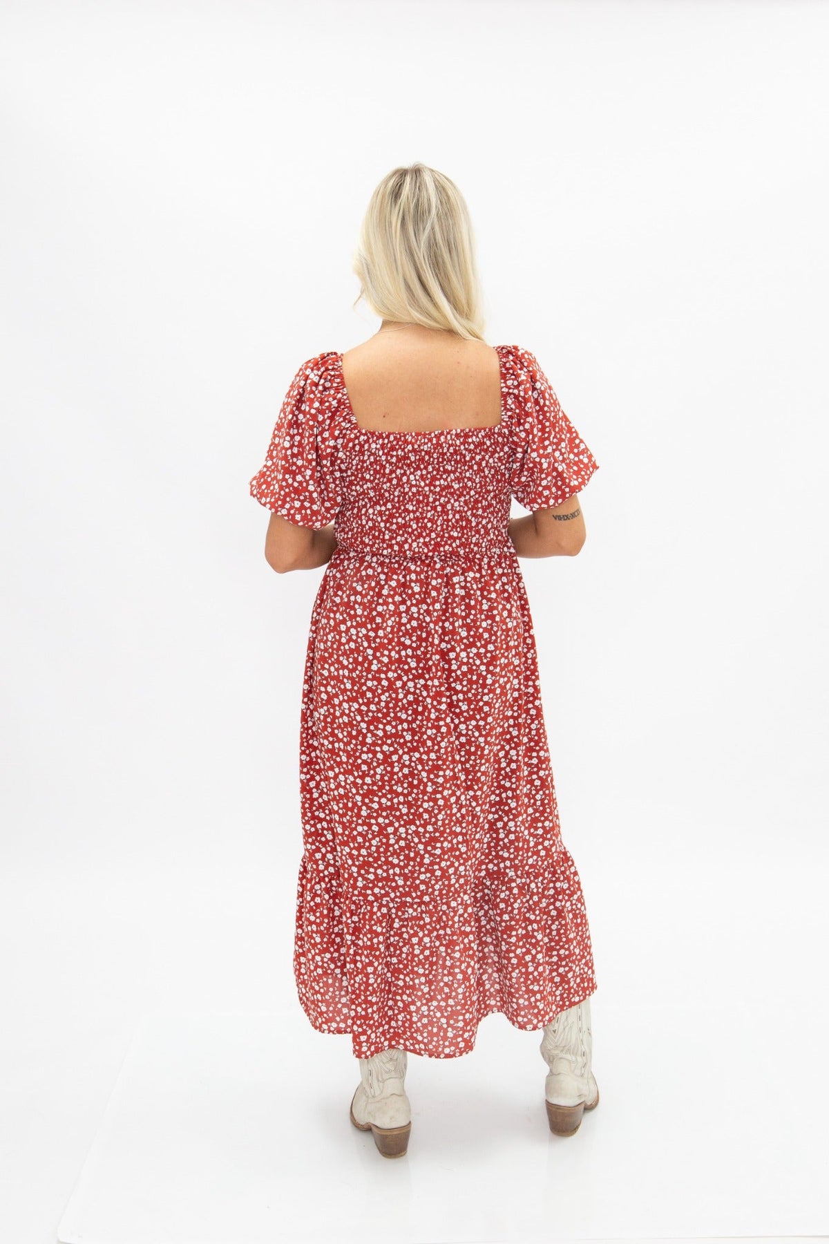 The Juliette Red Floral Midi Dress