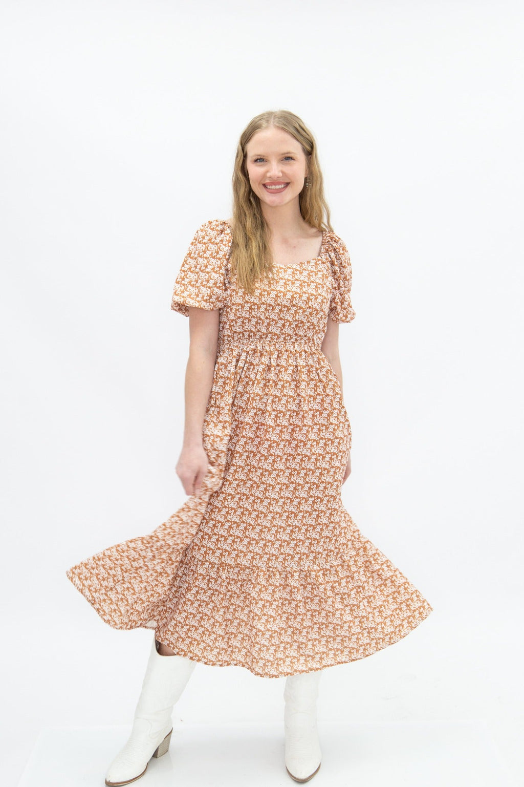 The Rosalie Rust Floral Midi Dress