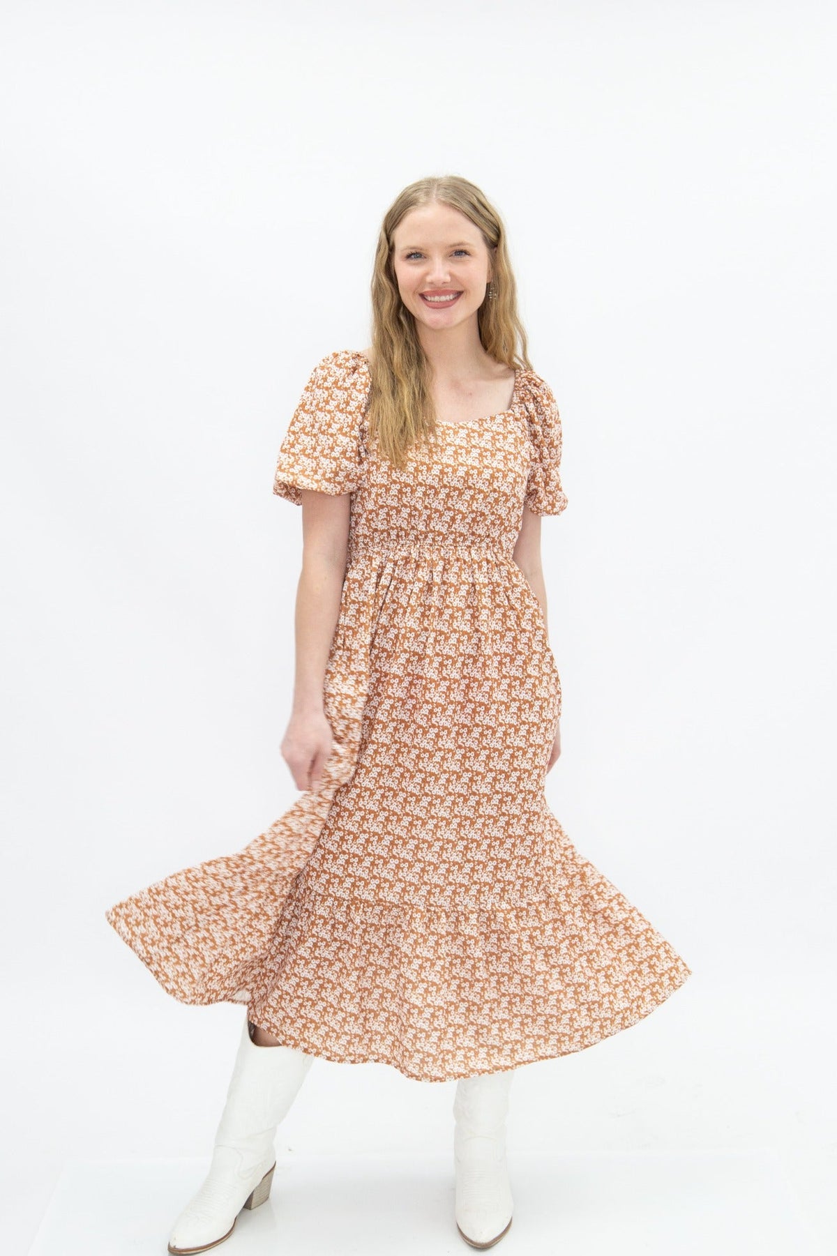 The Rosalie Rust Floral Midi Dress