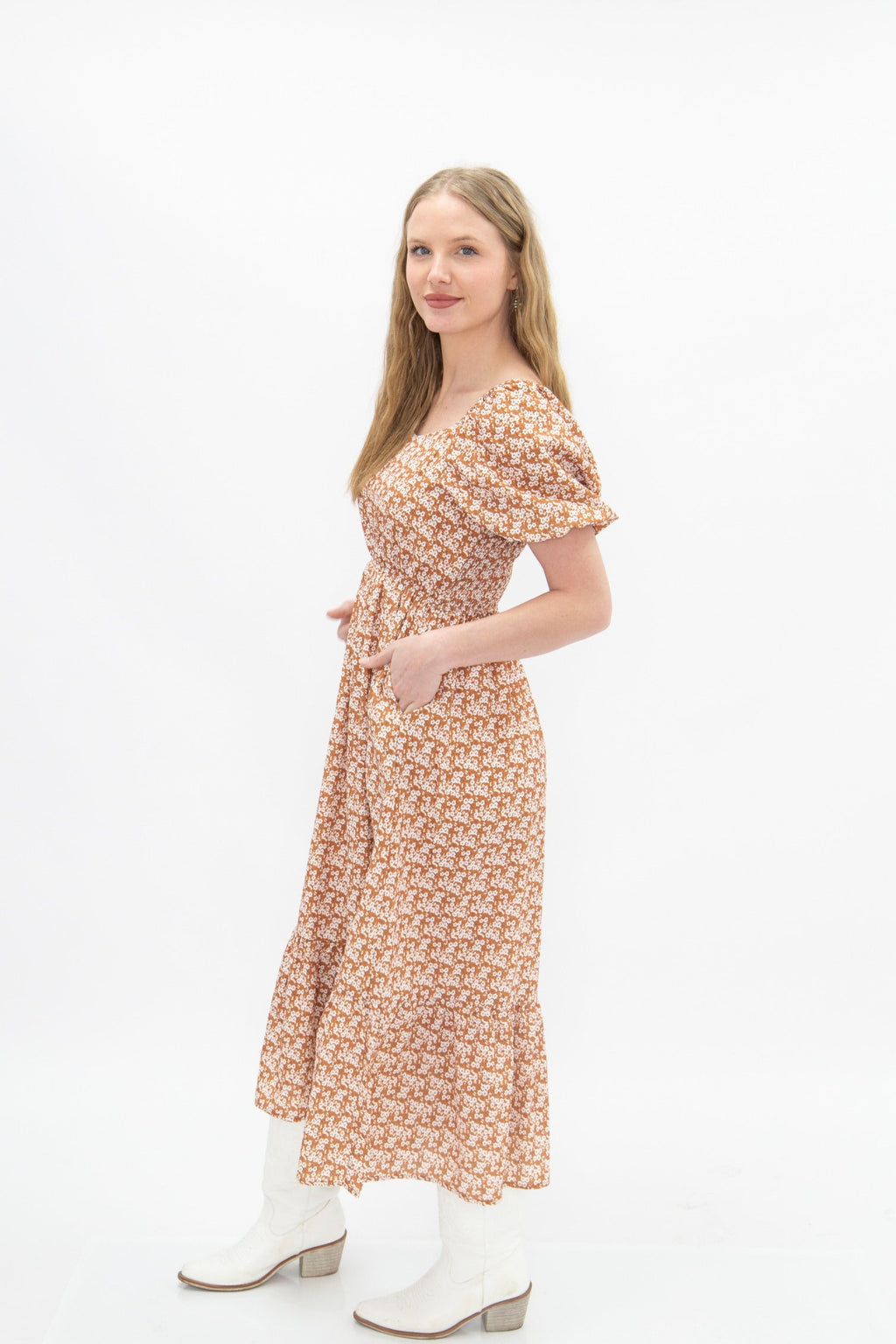 The Rosalie Rust Floral Midi Dress
