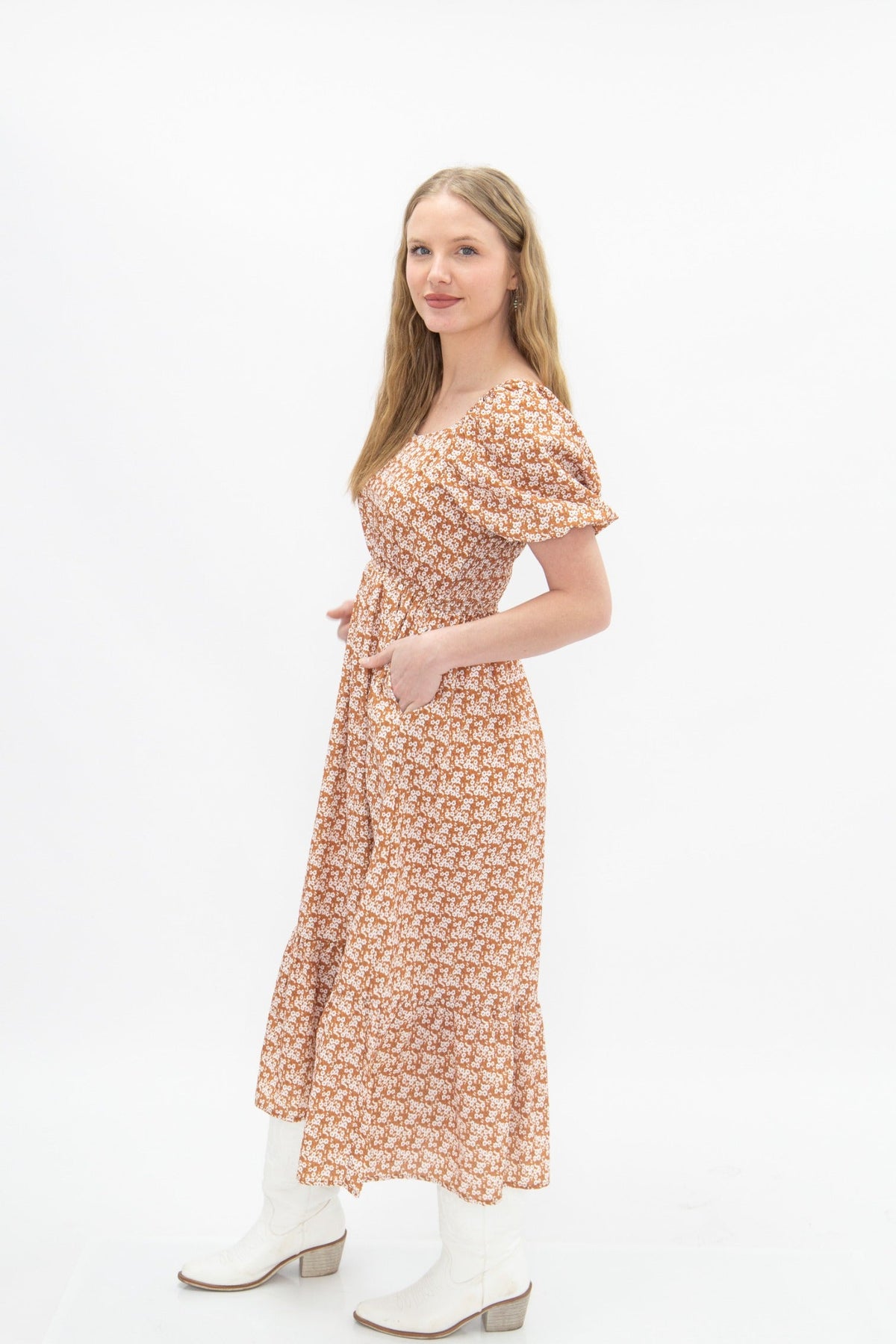 The Rosalie Rust Floral Midi Dress
