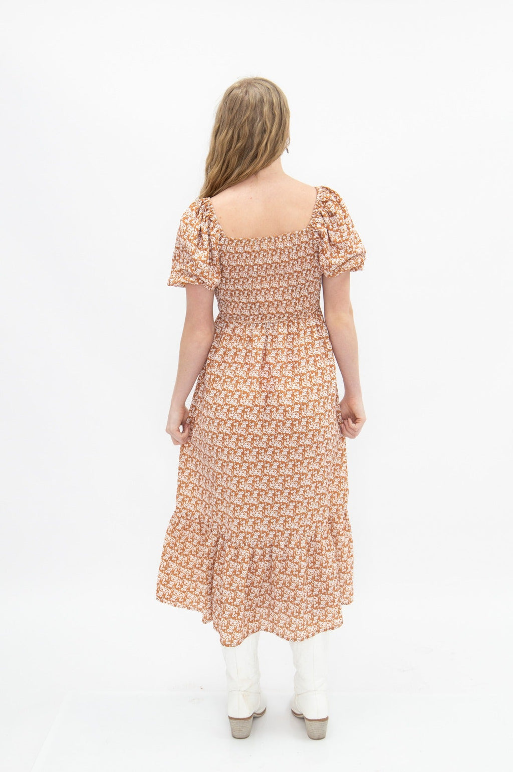 The Rosalie Rust Floral Midi Dress