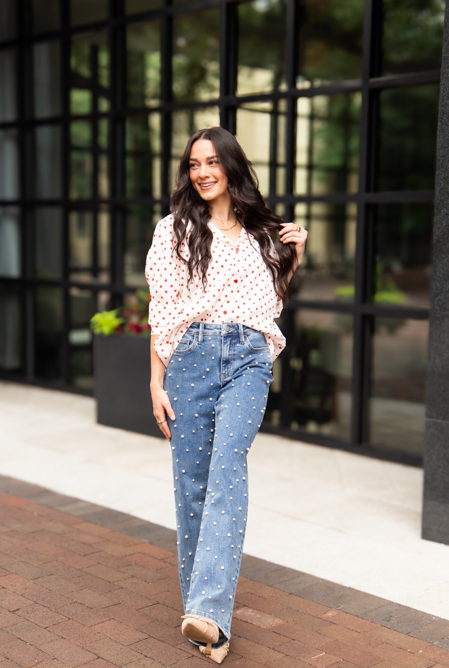 The Sutton Polka Dot Button Up Top