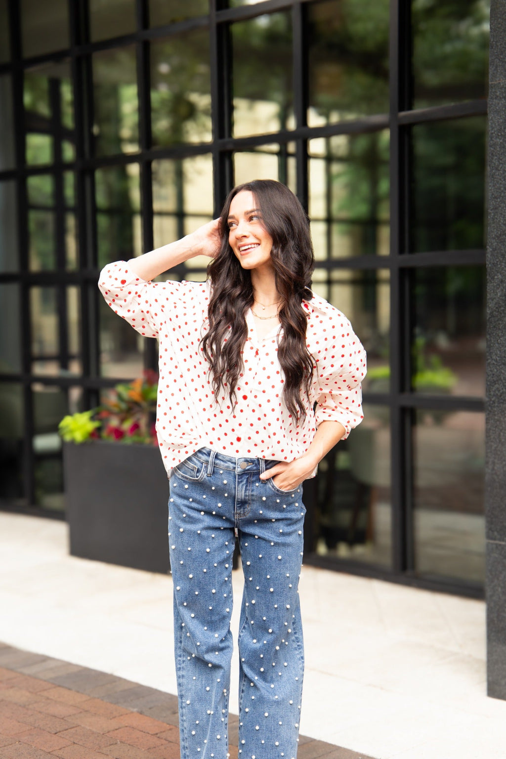 The Sutton Polka Dot Button Up Top