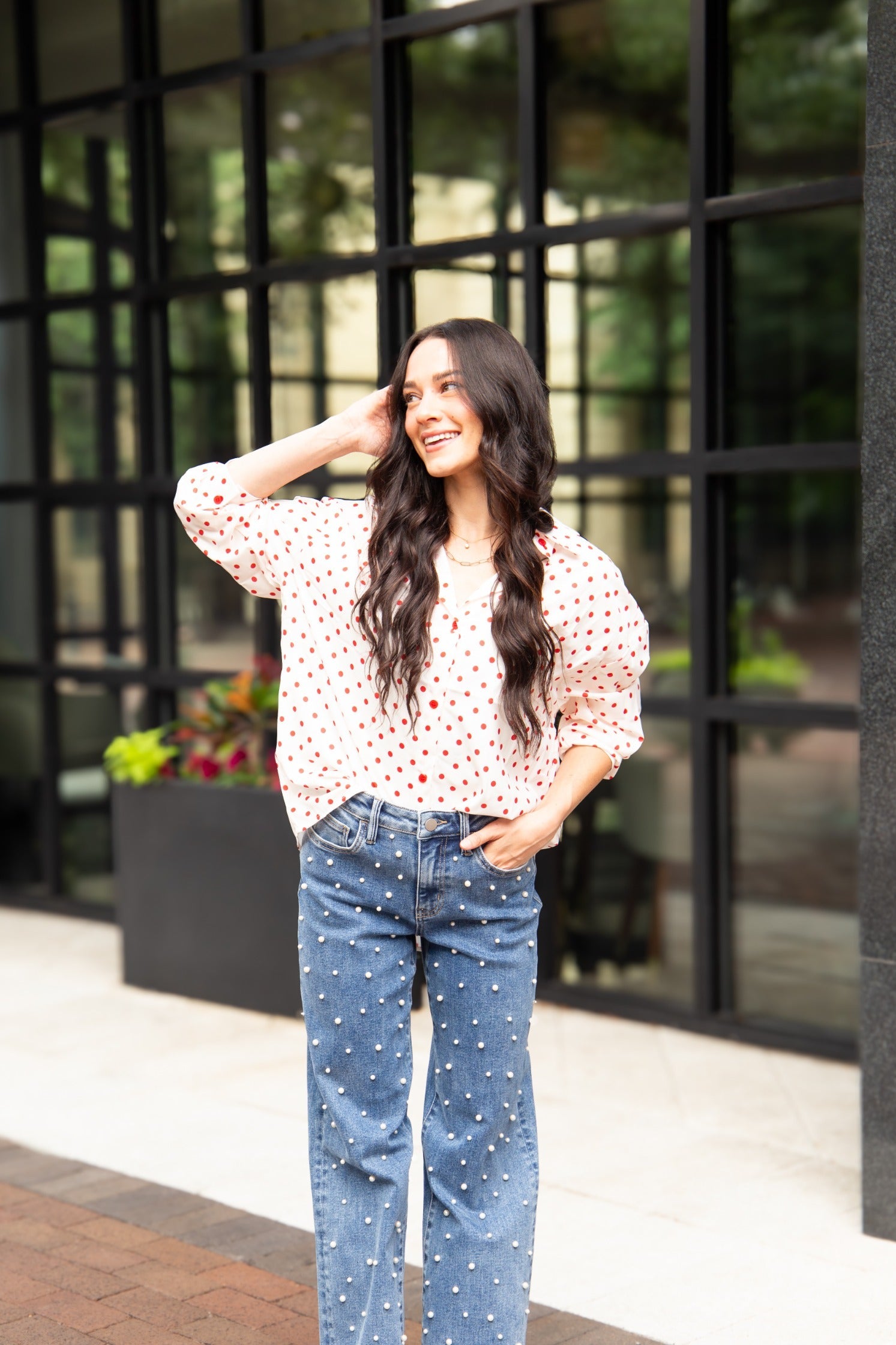 The Sutton Polka Dot Button Up Top
